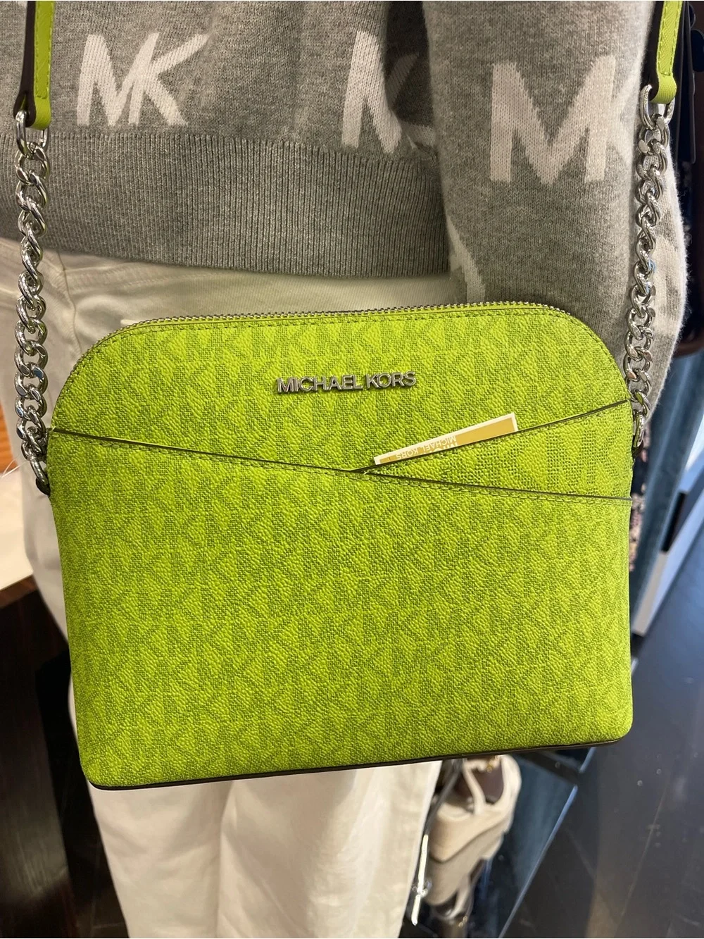 Michael Kors Jet Set Travel Medium Logo Dome Crossbody XBODY Bag Lime NWT